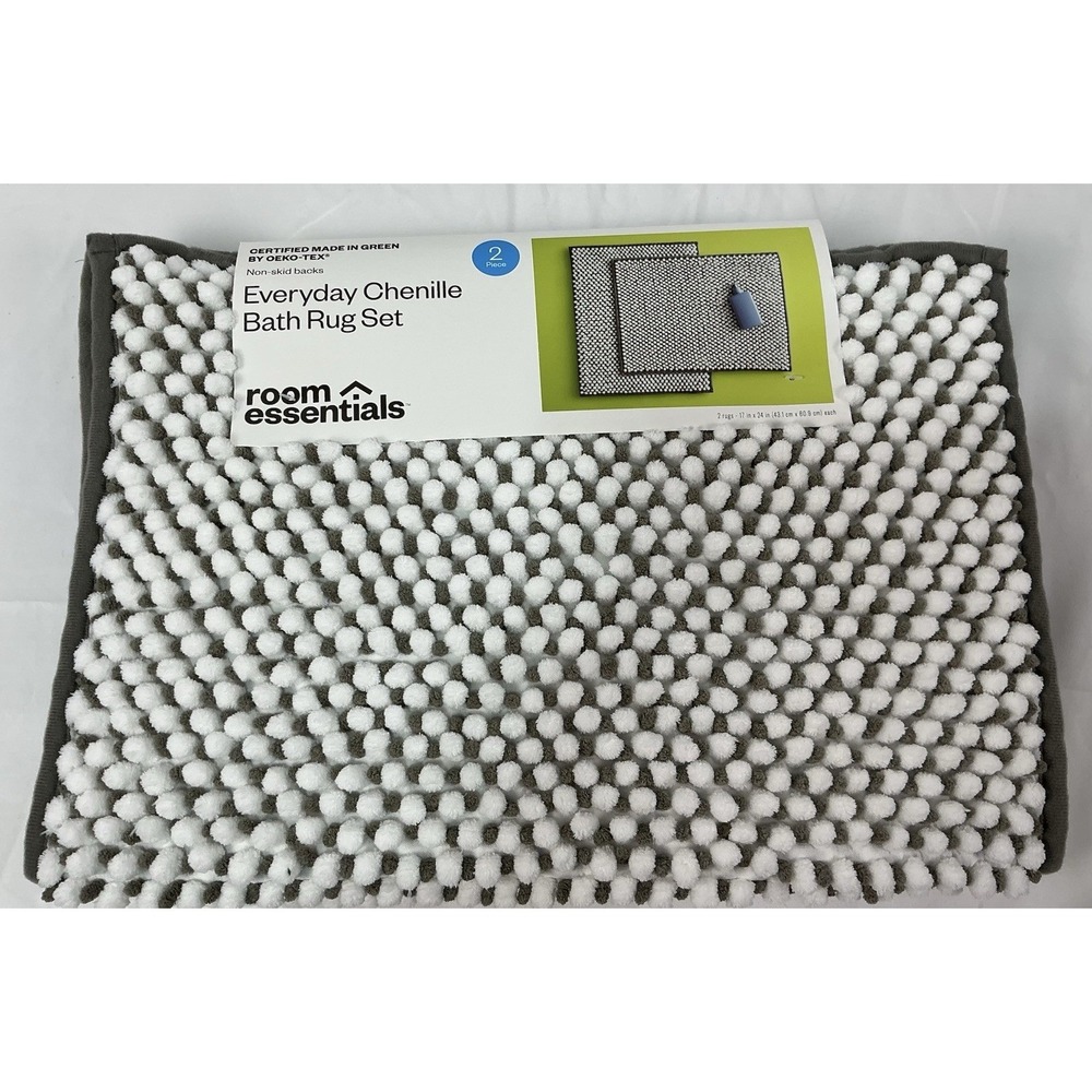 Room Essentials Everyday Chenille Bath Rug Set, Gray,‎ NWT